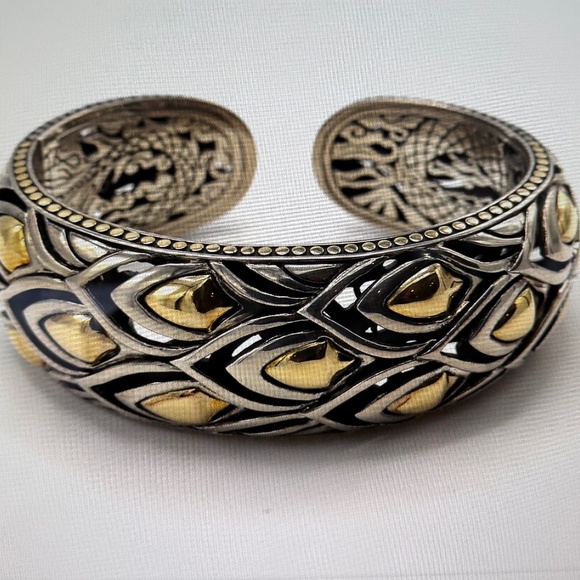 Estate Vintage Sterling Silver & 18K Gold John Hardy Dragon Scale Cuff Bracelet - Picture 7 of 7